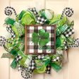 10  Square Wooden Sign: Lucky Shamrock Plaid on Sale