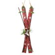 10  Wooden Skis and Poles Ornament: Antique Red on Sale