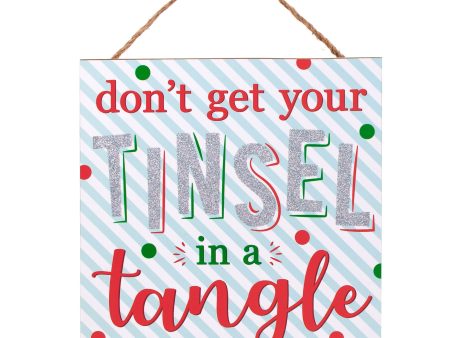 10  Square Wooden Sign: Tinsel In A Tangle For Discount