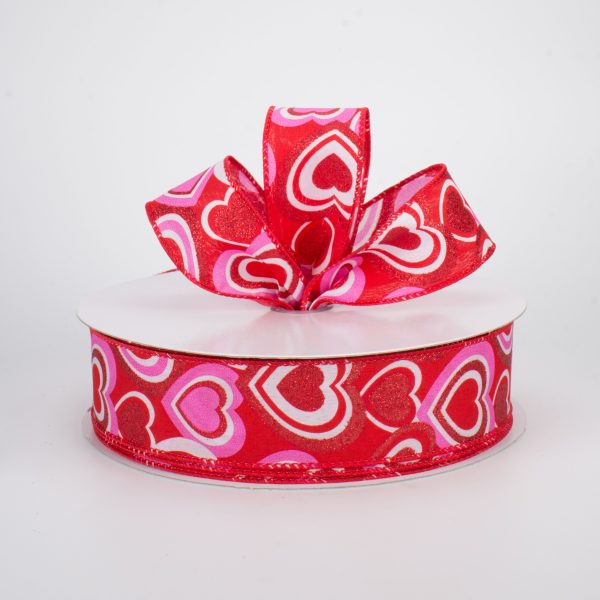 1.5  Pink, Red, White Hearts Ribbon (50 Yards) Online Sale