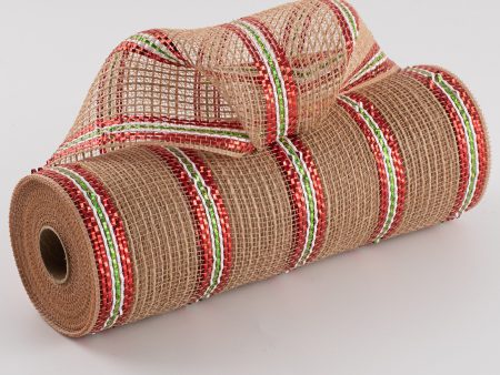 10  Poly Jute Deco Mesh: Red Foil Christmas Online Hot Sale