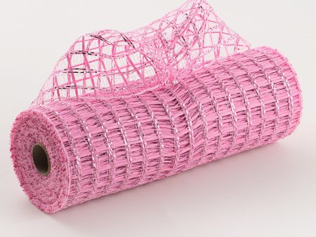 10  Wide Weave Metallic Mesh: Hot Pink Check Sale