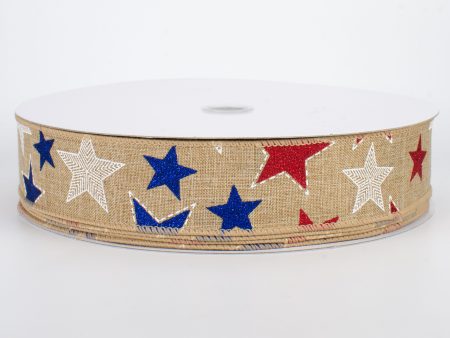 1.5  Glitter Patriotic Star Ribbon: Natural (50 Yards) For Discount