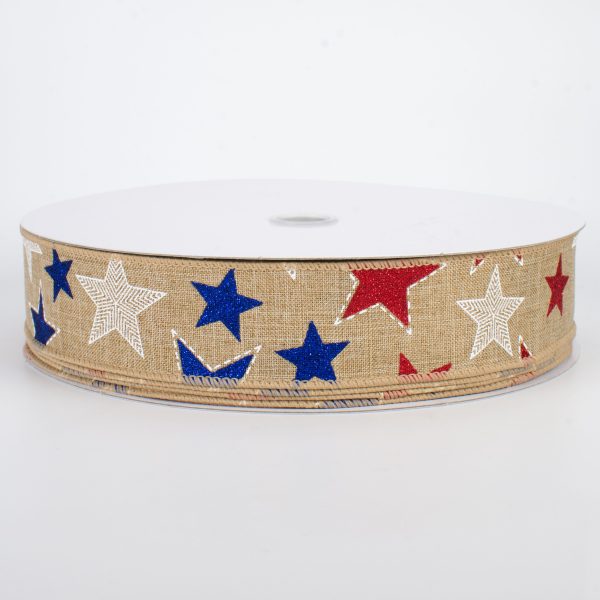 1.5  Glitter Patriotic Star Ribbon: Natural (50 Yards) For Discount