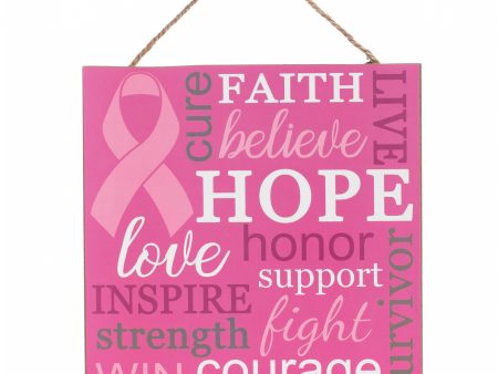 10  Square Wooden Sign: Breast Cancer Awareness Hot on Sale