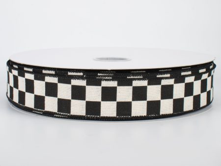 1.5  Checkerboard Ribbon: Black & Off-White (50 Yards) For Cheap