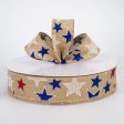 1.5  Glitter Patriotic Star Ribbon: Natural (50 Yards) For Discount