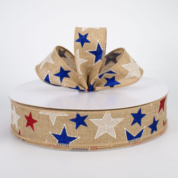 1.5  Glitter Patriotic Star Ribbon: Natural (50 Yards) For Discount