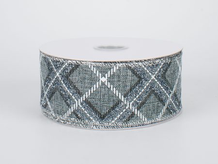 1.5  Glitter Printed Plaid Ribbon: Silver & White (10 Yards) on Sale