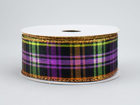 1.5  Woven Metallic Plaid Halloween Ribbon (10 Yards) Supply