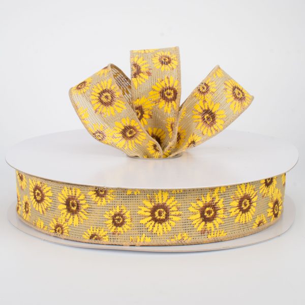 1.5  Natural Faux Burlap Sunflower Ribbon (50 Yards) Online