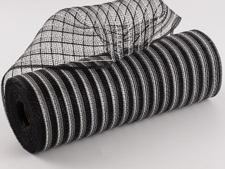 10  Poly Jute Deco Mesh: Black & White Stripe (10 Yards) Online