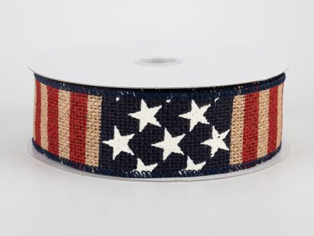 1.5  Flag Stripes Ribbon: Natural (10 Yards) Cheap