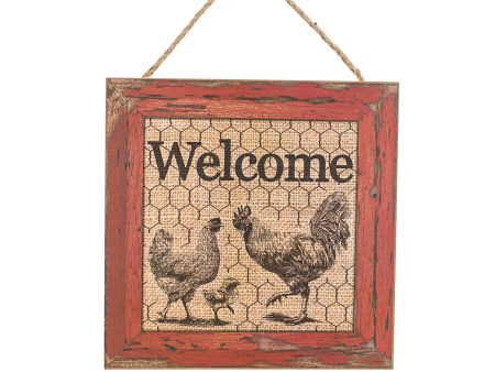 10  Square Wooden Sign: Farmhouse Rooster Welcome For Cheap