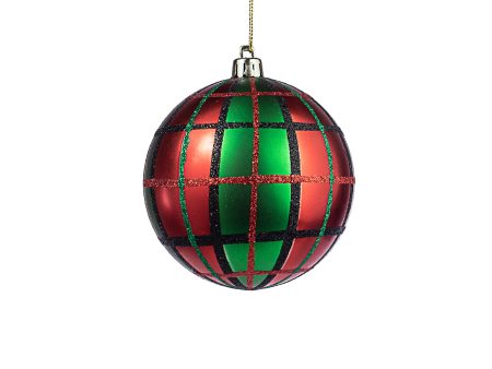 100MM Plaid Ball Ornament: Red, Emerald, Black Online now