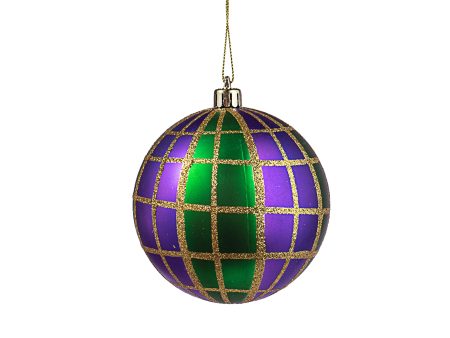 100MM Plaid Ball Ornament: Mardi Gras Cheap