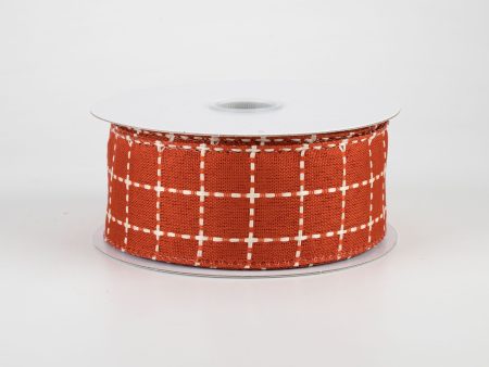 1.5  Stark Plaid Ribbon: Orange & Cream (10 Yards) For Cheap