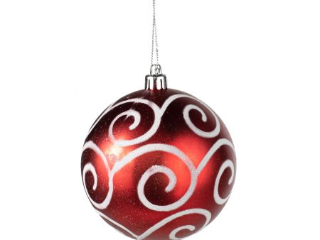 100MM Glitter Scroll Swirl Ball: Matte Red & White Discount