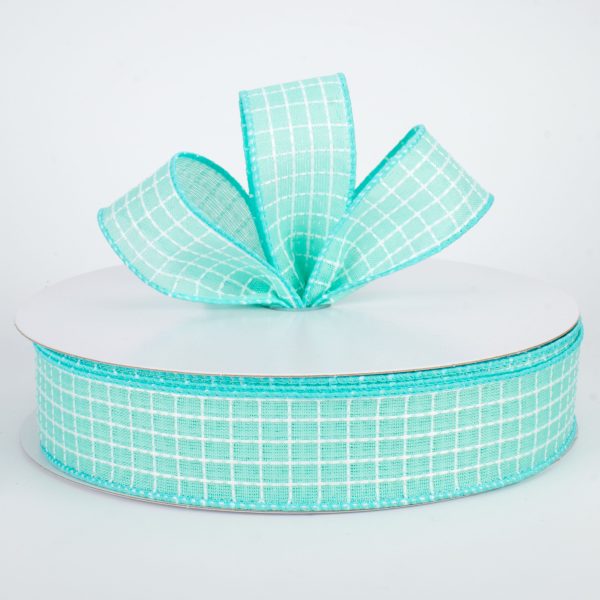 1.5  Embroidered Stitched Squares Ribbon: Turquoise (50 Yards) For Discount