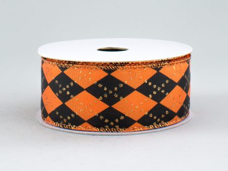 1.5  Glitter Argyle Ribbon: Black & Orange (10 Yards) For Cheap