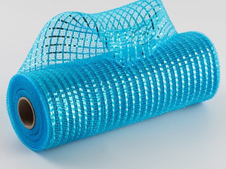 10  Poly Deco Mesh: Wide Foil Metallic Turquoise Online Sale