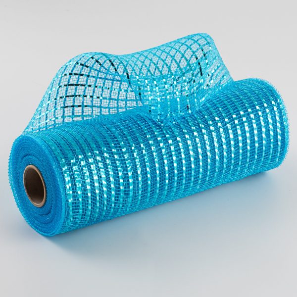 10  Poly Deco Mesh: Wide Foil Metallic Turquoise Online Sale