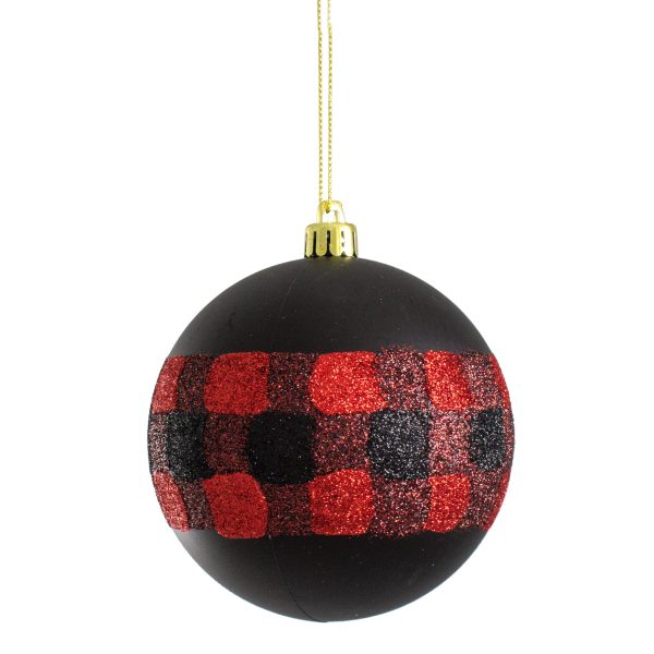 100MM Buffalo Plaid Ball Ornament: Black Online