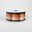 1.5  Woven Square Plaid Ribbon: Ivory, Orange, Black (10 Yards) For Cheap