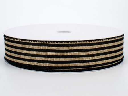 1.5  Cabana Stripes Ribbon: Black & Beige (50 Yards) For Cheap