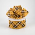 1.5  Fall Argyle Plaid Ribbon: Yellow & Brown (10 Yards) For Sale