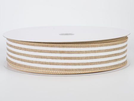 1.5  Cabana Stripes Ribbon: White & Beige (50 Yards) Online Sale