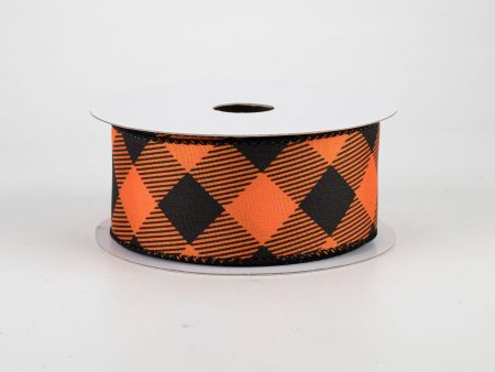 1.5  Diagonal Buffalo Plaid Ribbon: Orange & Black (10 Yards) Cheap