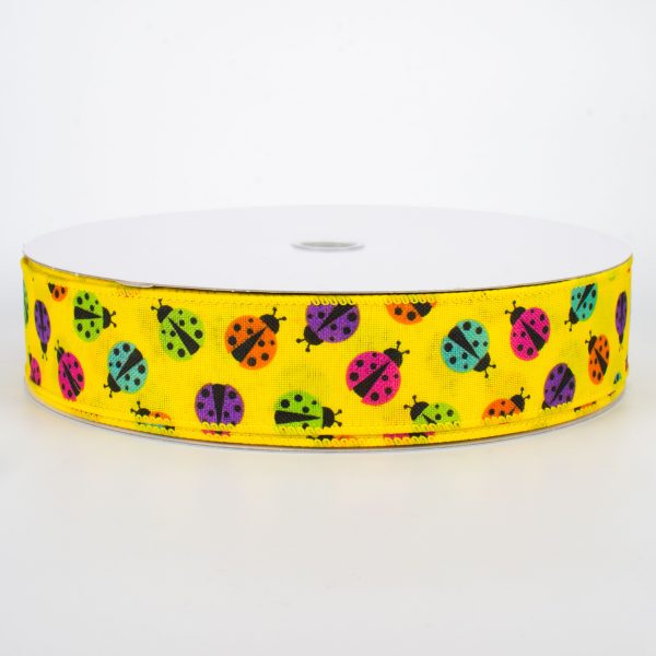 1.5  Multicolored Ladybugs Ribbon: Yellow (50 Yards) For Discount