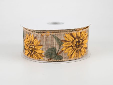 1.5  Linen Sunflower Ribbon: Natural (10 Yards) For Discount