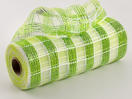 10  Metallic Check Mesh: Apple Green & White (10 Yards) Supply