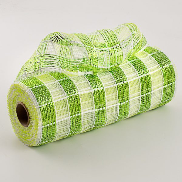 10  Metallic Check Mesh: Apple Green & White (10 Yards) Supply