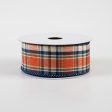 1.5  Scarecrow Plaid Ribbon: Orange, Moss, Navy (10 Yards) For Sale