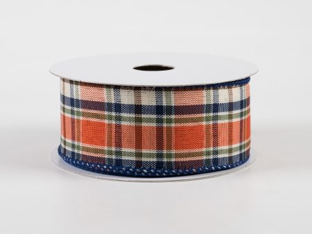 1.5  Scarecrow Plaid Ribbon: Orange, Moss, Navy (10 Yards) For Sale