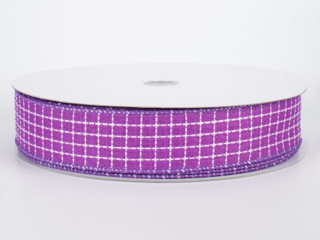 1.5  Embroidered Stitched Squares Ribbon: Purple (50 Yards) For Sale