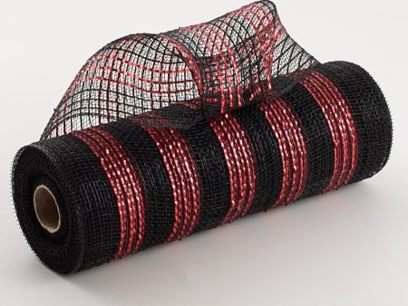 10  Metallic Stripe Fabric Mesh: Black & Red For Discount