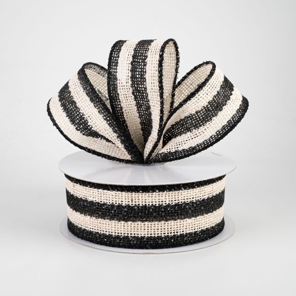 1.5  Ivory Striped Burlap Ribbon: Black (10 Yards) Online Sale