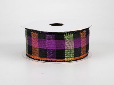 1.5  Metallic Halloween Square Check Ribbon (10 Yards) Supply