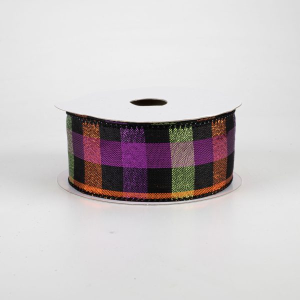 1.5  Metallic Halloween Square Check Ribbon (10 Yards) Supply