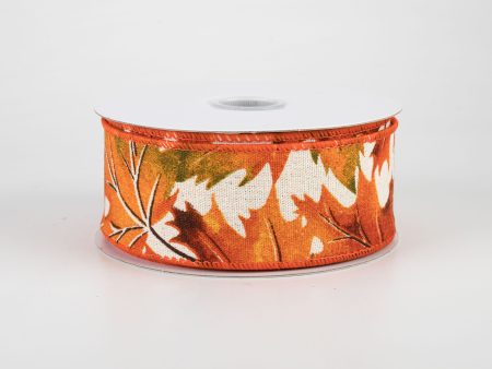 1.5  Fall Leaves Ribbon: Ivory, Rust, Orange, Moss (10 Yards) Online Sale