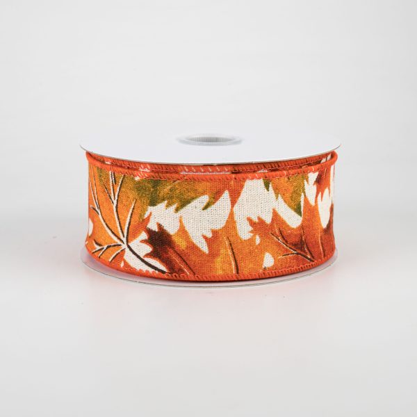 1.5  Fall Leaves Ribbon: Ivory, Rust, Orange, Moss (10 Yards) Online Sale