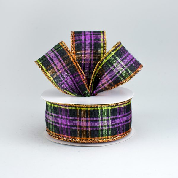 1.5  Woven Metallic Plaid Halloween Ribbon (10 Yards) Supply