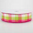 1.5  Gingham Ribbon: Lime, Fuchsia, White (50 Yards) Hot on Sale