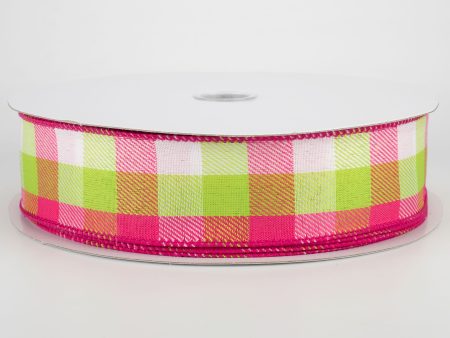 1.5  Gingham Ribbon: Lime, Fuchsia, White (50 Yards) Hot on Sale