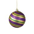 100MM Diagonal Glitter Stripe Ball Ornament: Mardi Gras Cheap