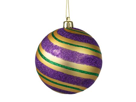 100MM Diagonal Glitter Stripe Ball Ornament: Mardi Gras Cheap